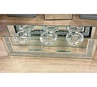 Biznest Tea Light Holder Crystal Diamond Crush Silver Mirrored Glass Candle Holders (with Side Walls)