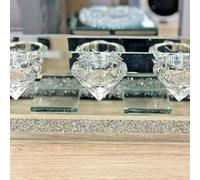 Biznest Tea Light Holder Crystal Diamond Crush Silver Mirrored Glass Candle Holders (With Side Walls)