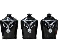 Biznest Tea Sugar Coffee Canister Jar Storage Set Of 3 With Sparkling Crystal Diamante Elements (Black)