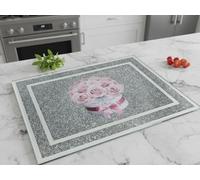 Biznest The Million Roses Design Crushed Diamond Chopping Board Crystal Filled Silver Bordered Shiny Glitter Rectangle Luxury Pink Floral Cutting Surface Protection Kitchen Decor Gift Idea 40 X 30 Cm