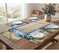 Biznest The Pack Of 6 Summer Walk On Beach Mdf Placemat Cork-Backing Coastal Scene Dining Table Surface Protect Home Decor 29X21Cm