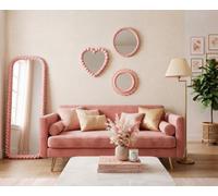 Biznest The Playful Pack Of 3 Mixed Shape Wall Mounted Mirrors Pink Bobble Plastic Framed Design Bedroom Décor Display 25Cm Dia.