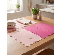 Biznest The Rectangle Set Of 4 Pvc Light/dark Pink Scalloped Edges Placemats Dining Table Setting Perfect For Occasions 30X45X7Cm