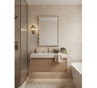 Biznest The Rectangular Wavy Shape Fawn Beige Wall Mounted Mirror Plastic Frame Home Furniture Decor Both Ways Hanging 43X33X2.2Cm