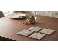 Biznest The Set Of 4 Wooden Fusion Whitewash Driftwood Coasters Cream Brick Pattern Dining Room Tableware Setting Unique Decor