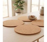 Biznest The Sleek Set Of Round Natural Cork 4 Placemats Kitchen Dining Table Protect Setting Rustic Brown Decor Everyday Use 20Cmd