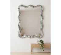 Biznest The Sparkle Rectangular Wavy Shape Disco Wall Hanging Mirror Silver Mosaic Tile Mirrored Plastic Frame Retro Decor 50X40Cm