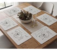Biznest The Stylish Rectangle Set Of 6 Dinner Club Placemats White Mdf Seal Edge Cork Backing Kitchen Table Setting Décor 29X21Cm