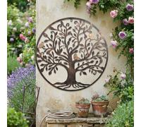 Biznest Tree Of Life Metal Wall Artwork Metal Circle Hollowed Sculpture Decorative Elegant Rustic Design Natural Brown 80X80Cm Dia