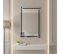 Biznest Triple Stripes Wall Mounted Mirror Rectangular Clear Glass Frame Large Bordered Edges Home Decor Silver & Black For Bathroom, Living Room And Bedroom Gift Idea Hallway Furniture 90 X 60 Cm