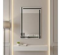 Biznest Triple Stripes Wall Mounted Mirror Rectangular Clear Glass Frame Large Bordered Edges Home Decor Silver & Black 90 X 60 Cm