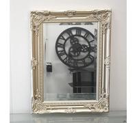 Biznest Vintage Champagne Ornate Leaner Wall Hanging Mirror Deep Frame, Bedroom Décor Wooden Flowery Design 45X60Cm