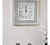 Biznest Wall Clock Large Square Luxury Diamond Crystal Mirror Wall Nearly Silent Clock For Home-40X40Cm Silver
