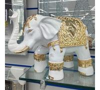 Biznest White And Gold Elephant Ornament Free Standing Ceramic Bling Creative Gift For Decorative Display