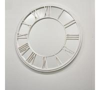 Biznest White Brushed Grey Round Roman Numeral Clock Style Frame Indoor/outdoor Wall Mirror 80Cm Garden Art Decor Window Style