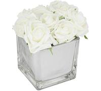 Biznest White Roses In Mirror Cube Artificial Plant Flower Ornament Artificial Flowers Hotel Wedding Home Decorative Flower
