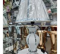 Biznest White & Silver Table Lamp With Shade Ornament Home Diamante State Line Design