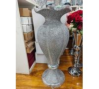 Biznest X Large 80Cm Shiny Sparkly Mirror Crushed Diamond Glitter Flower Pot Silver Floor Vase Luxury Home Decoration For Artificial Flowers (Silver Style 2)