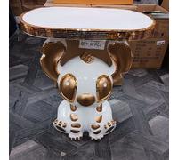 Biznest X Large End Table Crushed Diamond Bling Ceramic Stitch Side Table Crystal Home Décor 60X50Cm (White Gold), Biz11022