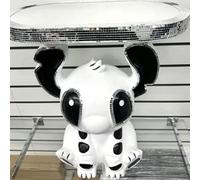 Biznest X Large End Table Crushed Diamond Bling Ceramic Stitch Side Table Crystal Home Decor Living Room 60X50Cm (White Black)