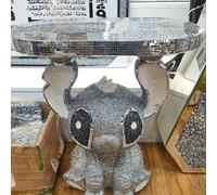Biznest X Large End Table Crushed Diamond Silver Bling Ceramic Stitch Side Table Crystal Home Decor 60X50Cm