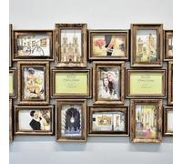Biznest X Large Multi Picture Wall Frame 6X4 Photo Multi Photo Frame 18-Aperture Hanging Memories Decoration Gold Rustic