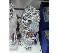 Biznest Xl Crystal Lion King Figurine Silver Gloss Ornament Ceramic Home Decor Freestanding Display Shelf Sitter Glitter Sculpture