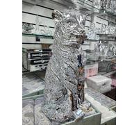 Biznest Xl Crystal Lion King Figurine Silver Glossy Simba Ornament Ceramic Home Decor Freestanding Display Shelf Sitter Sculpture