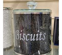 Biznest Xl Diamond Crushed Biscuits Canister Jar Tin Kitchen Storage Containers Silver Trimmings Crystal(Black)