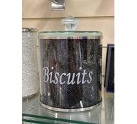 Biznest XL Diamond Crushed Biscuits Canister Jar Tin Kitchen Storage Containers Silver Trimmings Crystal(Black)