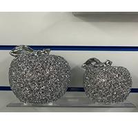 Biznest XL SET OF 2 SILVER APPLE SET SPARKLE BLING ORNAMENT CRUSHED DIAMOND,HOME DECOR
