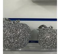 Biznest Xl Set Of 2 Silver Apple Set Sparkle Bling Ornament Crushed Diamond,home Décor