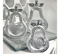 Biznest XL SET OF 3 SILVER PEARS SPARKLE BLING ORNAMENT CRUSHED DIAMOND, HOME DECOR