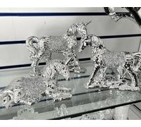 Biznest XL SET OF 3 SILVER UNICORN SPARKLE BLING ORNAMENT CRUSHED DIAMOND,HOME DECOR SHELF SITTER