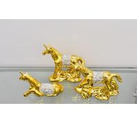 Biznest XL SET OF 3 UNICORN SPARKLE BLING ORNAMENT CRUSHED DIAMOND, HOME DECOR SHELF SITTER (Gold)