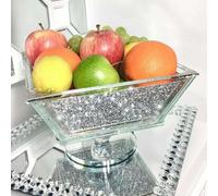 Biznest Xl Silver Glass Fruit Bowl Bling Crushed Diamond Gifts For All Occasion Home Decor
