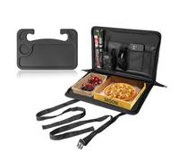 BIZOCO Car Front Seat Organizer with Steering Wheel Eating Tray for Pizza, Phone, Laptop, Watch, Universal Portable Passenger Seat Organizer with Adjustable Straps and Cup Holder