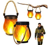 BIZOI 2 Pack Solar Hanging Lanterns Outdoor, Waterproof Outdoor Solar Lantern with Realistic Dancing Flame, Dual Charging USB-Solar Powered Hemp Rope Hanging Lantern for Patio Pathway Yard Ornament