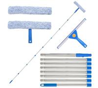 BIZOI 3.2m Window Squeegee Cleaner Tool Kit with Long Handle, 2 in 1Extendable Window Cleaning Pole,Telescopic Window Squeegee Cleaner Kit for High Windows, Shower Glass, Car, RV