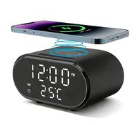 BIZOI 3-in-1 Wireless Charging Alarm Clock, Bedside Digital Alarm Clock with 15W Fast Wireless Charger, Smart Clock with Charging Station and Digital LED Display USB-C Cable for Bedroom Office Dorm