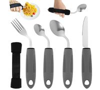 BIZOI 4PCS Adaptive Utensils Set, 42°Angled Disabled Cutlery for Adults, Weighted Bendable Design Adaptive Cutlery with Easy Grip for Elderly Arthritis Parkinson's Disease & Tremors Sufferers