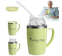 BIZOI Adult Sippy Cups for The Elderly Non Spill, 3-in-1 Elderly Spill Proof Cups, 350ml Beakers for Elderly with Lid and 30cm Straw, Stainless Steel Dysphagia Cups with Handle for Elderly Patient