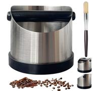 BIZOI Coffee Grounds Knock Box, Stainless Steel Espresso Coffee Knock Box, Coffee Knock Box with Brush, Coffee Grounds Container Knock Box with Removable Knock Bar and Non-Slip Base