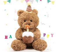 BIZOI Happy Birthday Teddy, 30cm Personalised Teddy Bear, Birthday Teddy Bear Stuffed Animal, Brown Personalised Bear Toy with Cake, Cute Soft Baby Teddy Toy for Kids, Lover, Friends