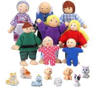 BIZOI Happy Family Dolls Playset, Wooden Figures Set of 8 People, Wooden Dollhouse People Family Set with Cat and Dog Doll for Dollhouse Accessories, Kids, Children, Girls, Birthdays