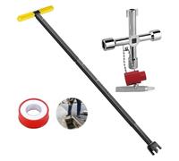 BIZOI Water Meter Key with 4 Way Utility Tool, Carbon Steel T Handle Curb Valve Key Water Shut Off Wrench, 18.5''-37'' Adjustable Length Stopcock Keys Wrench for Water Shutoff Faucets Valve Pipe