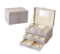 BIZTTLOG Stylish Jewelry Storage Box with Lock - Large Capacity Travel Jewelry Box for Necklaces, Earrings, Rings Elegant Velvet Lined Storage Box with Adjustable Dividers(Gray)