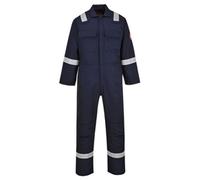 Portwest BIZ5 Bizweld FR Men's Coverall Flame Resistant Welding Overall Safety Gear 100% Cotton Reflective Tape Knee Pad Pockets Molten Metal Splash Protection, Navy, 4XL