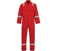 Portwest BIZ5 Bizweld FR Men's Coverall Flame Resistant Welding Overall Safety Gear 100% Cotton Reflective Tape Knee Pad Pockets Molten Metal Splash Protection, Red, XXL