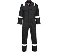 Portwest BIZ5 Bizweld FR Men's Coverall Flame Resistant Welding Overall Safety Gear 100% Cotton Reflective Tape Knee Pad Pockets Molten Metal Splash Protection, Black, XL